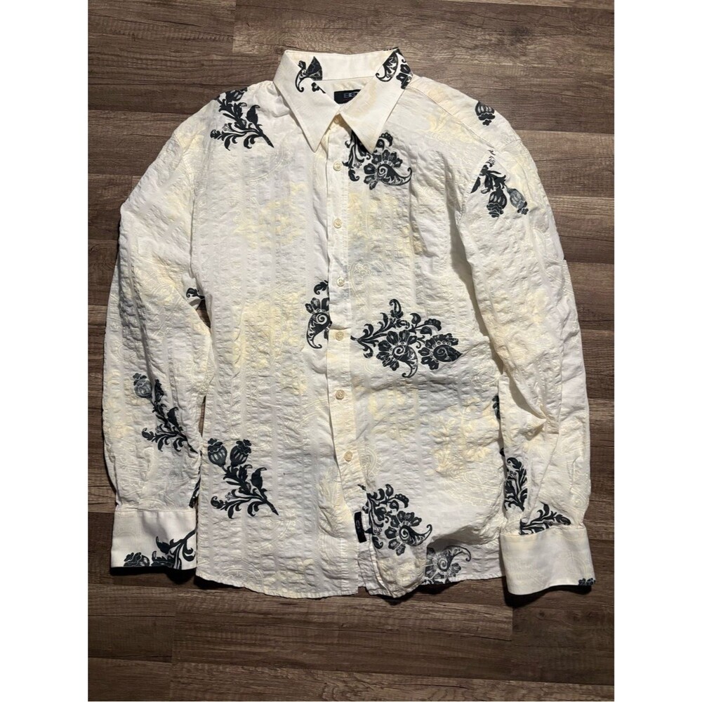 Men's White Floral Button-Down Shirt